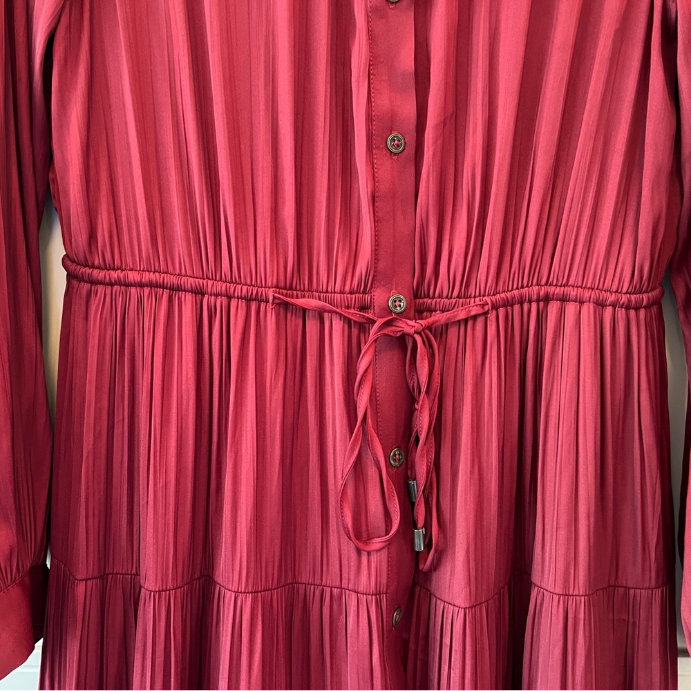 NEW Anthropologie Satin Tiered Button-Front Adjustable Maxi Dress, Red, Medium - Picture 4 of 12